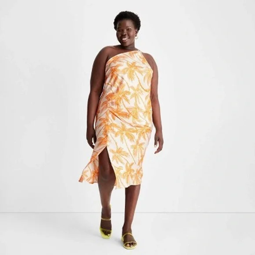 Abito donna Future Collective Alani Noelle piccolo monospalla midi spacco arancione