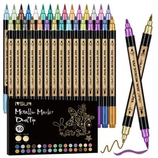 Metallic Marker Pens, 30 Colors Dual Tip Acrylic Paint Pens for Black Paper, Scr