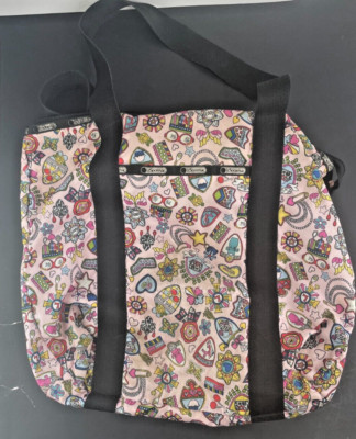 LeSportsac Large Tote Bag Pink with Drawings 14''H × 19''W.  Zipper, Inner Pocket