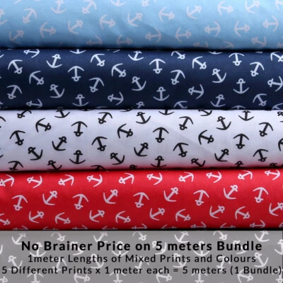 NEOTRIMS Anchor Nautical Print Fabric Vintage Pattern Material By The Yard & 5Mt Bundle