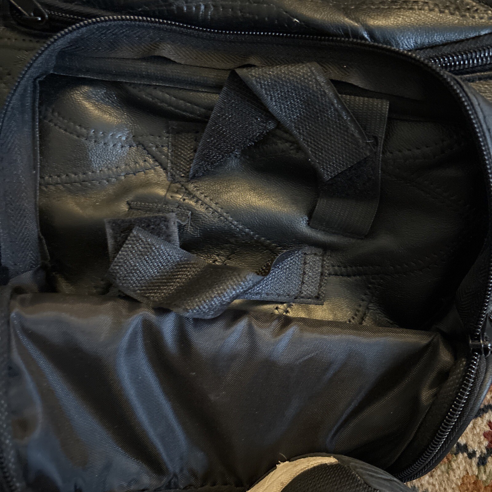 Large Fanny Pack/Gun Holder. Black Leather 3 Sections. 2 Zippered Pockets.