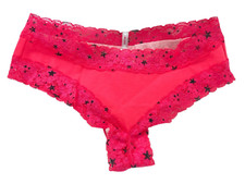NWT Vtg VICTORIA'S SECRET Extra Low Rise CHEEKY Cotton Panty PINK Black Stars XS