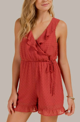 Womens S Francesca s Mi Ami Cinnamon Ilona Ruffle Sleeveless V-Neck Romper $44