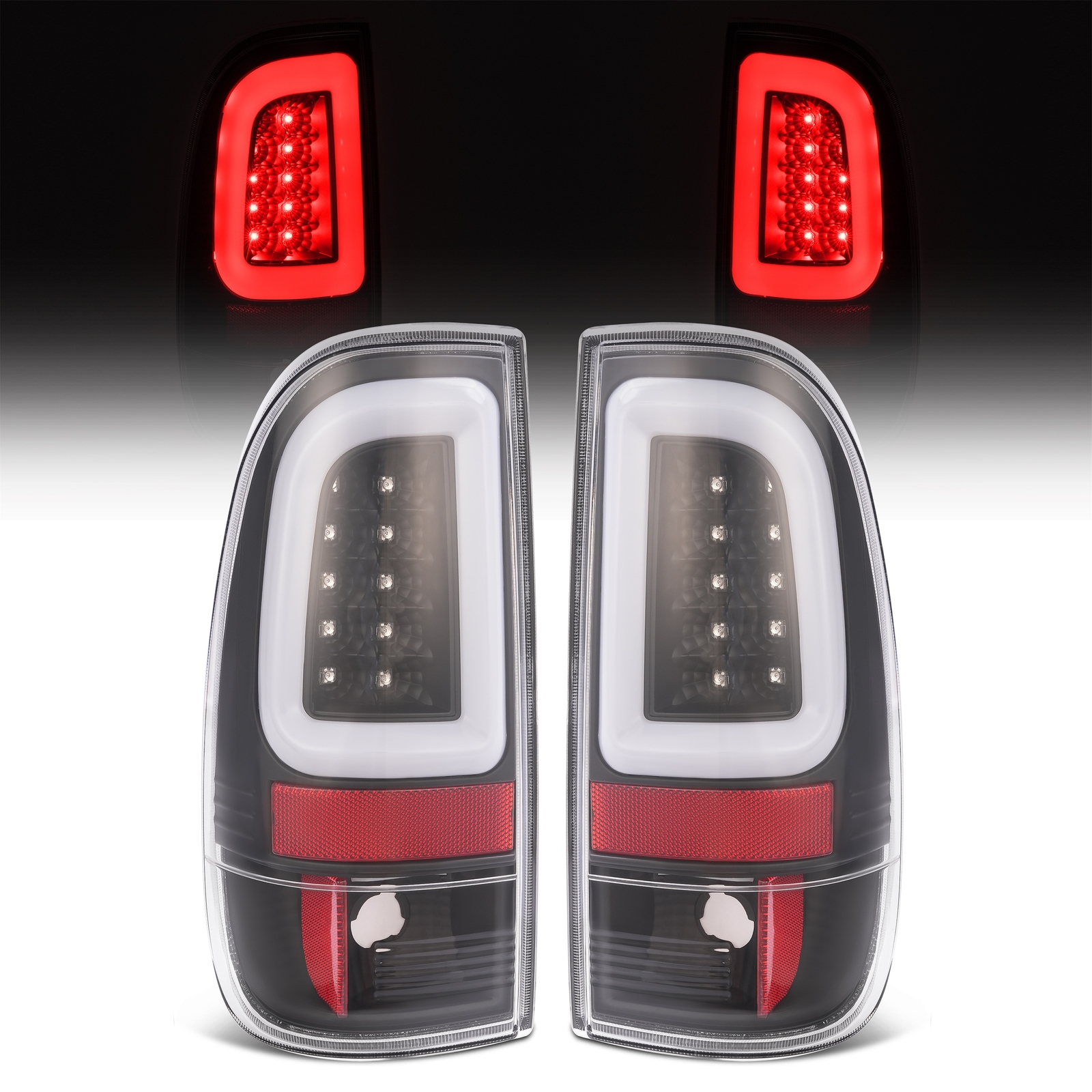 LED Tube Tail Lights Clear Lens For Ford F150 97-04 F250/F-350/F-450/F-550 99-07