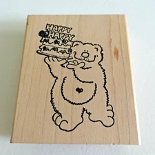 Stamp Affair - Rubber Stamps - Happy Birthday Bear with Cake - 2690