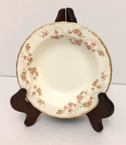  Vintage Pink Roses Gold Trim Pope Gosser Berry Bowl 5 3/4" USA Sterling  - Picture 1 of 6