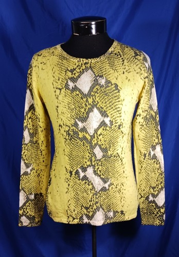 Peck & Peck Cashmere Sweater Snakeskin Print Yellow 100% Cashmere Womens Medium