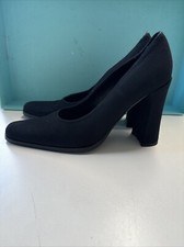 VINTAGE VIA SPIGA Black Chunky Heel Pointy Toe Elastic Top High Heels SZ 8