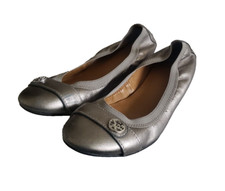Coach Chelsey Ballet Flats Silver Metallic Gray Signature Logo Women's Size 8B