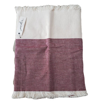 Pehr Table Runner 14 x 90 Chambray 100% Cotton Wine/Natural Fringed NEW