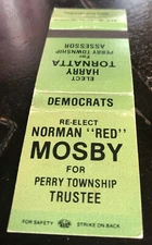 Matchbook Cover Re-Elect Norman Red Mosby For Perry Township Trustee