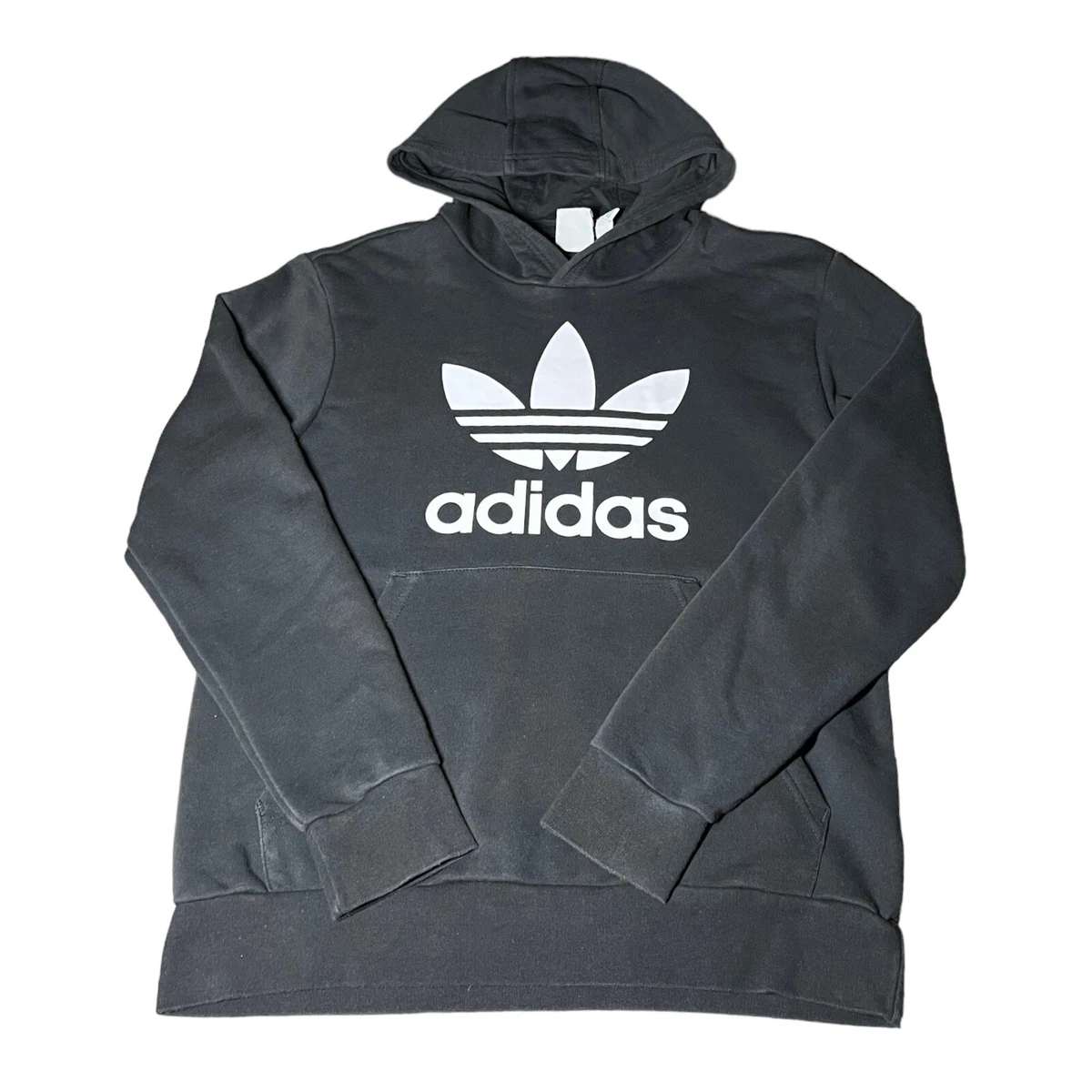 Adidas Big Leaf Three Stripe Logo Black Hoodie Sweatshirt Kids Size Large