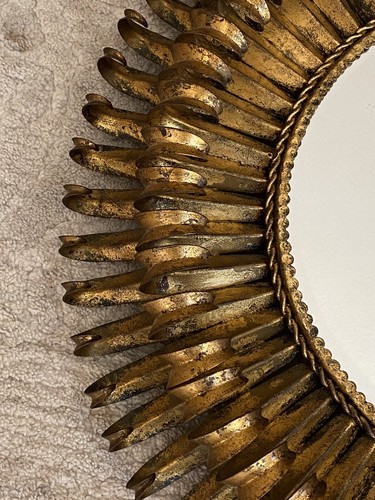 Vintage Gold Gilt Eyelash Wall Mirror Spain Hollywood Regency-MCM Italian Sun - Picture 5 of 7