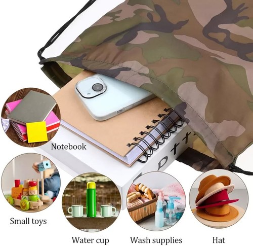 2 PIEZAS Bolso Camuflaje Mochila con Cordón Bolso con Cuerda 13.8 × 16.5 Pulgadas Camuflaje - Imagen 2 de 7