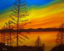 Art Print of Acrylic Painting by Dave Landscape Sunset Sunrise Mountains Nature