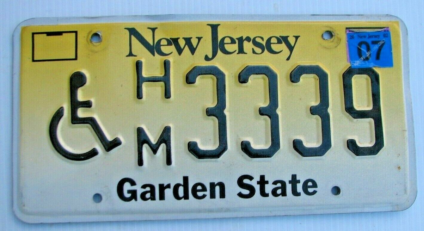 NEW JERSEY DISABLED HANDICAPPED LICENSE PLATE " & HM 3339 " NJ