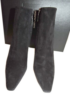 Saint Laurent Pointy Toe LEXI 90 Ankle Boots Black Suede Booties