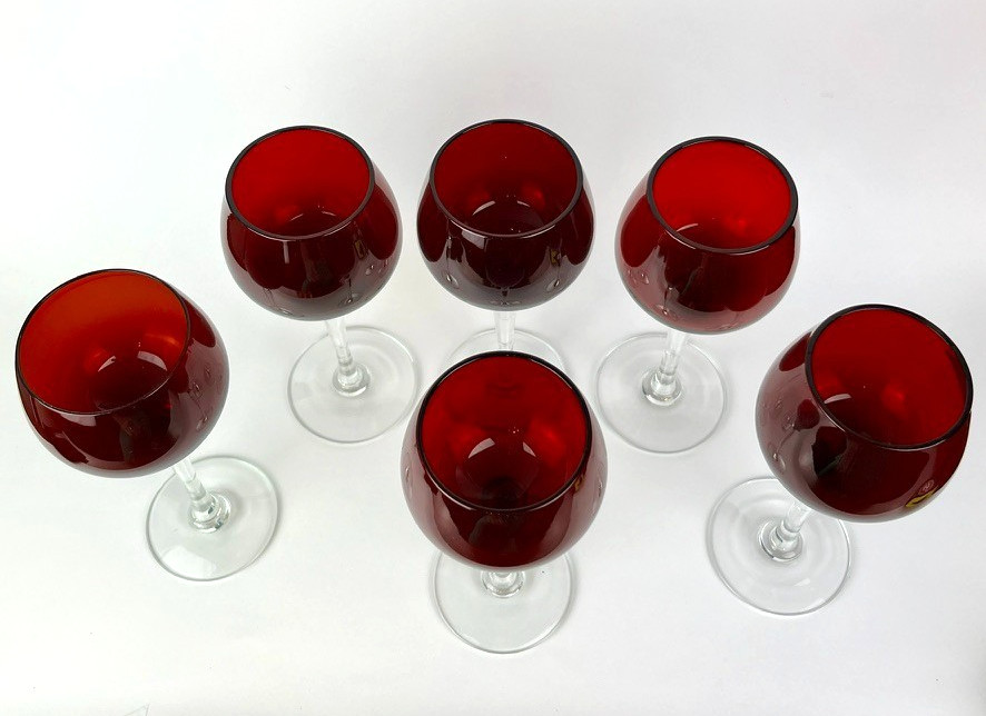 Vintage Bohemia Ruby Red Crystal Wine Glasses Set of 6 Czech Crystal Goblets image 10