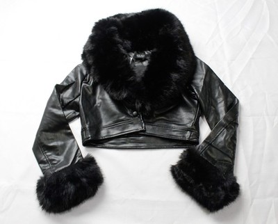 Akira Women's Gisele Fur Collar Cropped Moto Croc Blazer MS7 Black