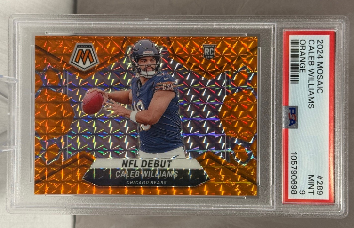 2024 Panini Mosaic Caleb Williams NFL Debut Orange /199 Rookie Color Match Bears