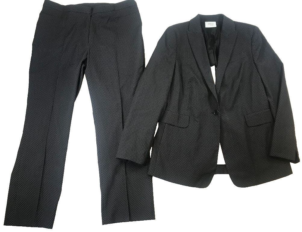 Akris Punto 2 pc Black Geometric Suit Set, Jacket Pants Blazer Trousers, Sz 12