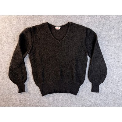 Vintage Mondi Black V-Neck Sweater Size 38 West Germany Boucle Knit Pullover