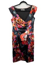 Evan Picone Multicolor Floral Sleeveless Sheath Dress Sz 10 Ruching Stretch