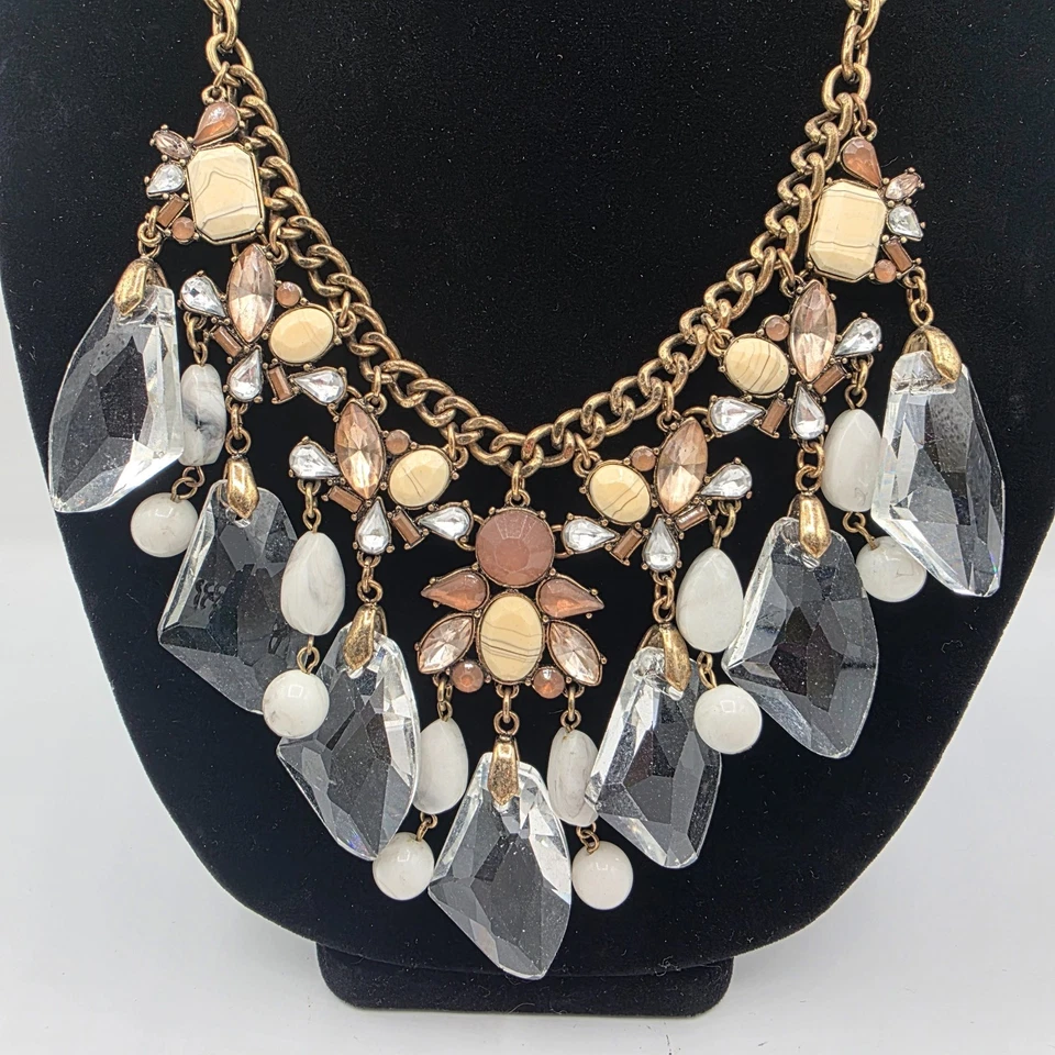 女士金色链白色水晶棕色珠围兜声明项链波西米亚 26 — 第 2/4 张图片