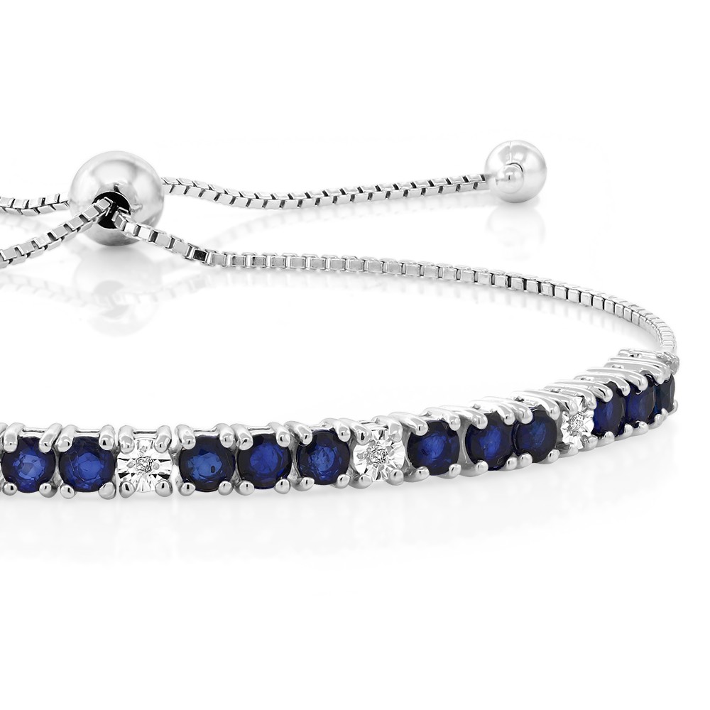 925 Sterling Silver Sapphire & Diamond Tennis Bracelet for Women