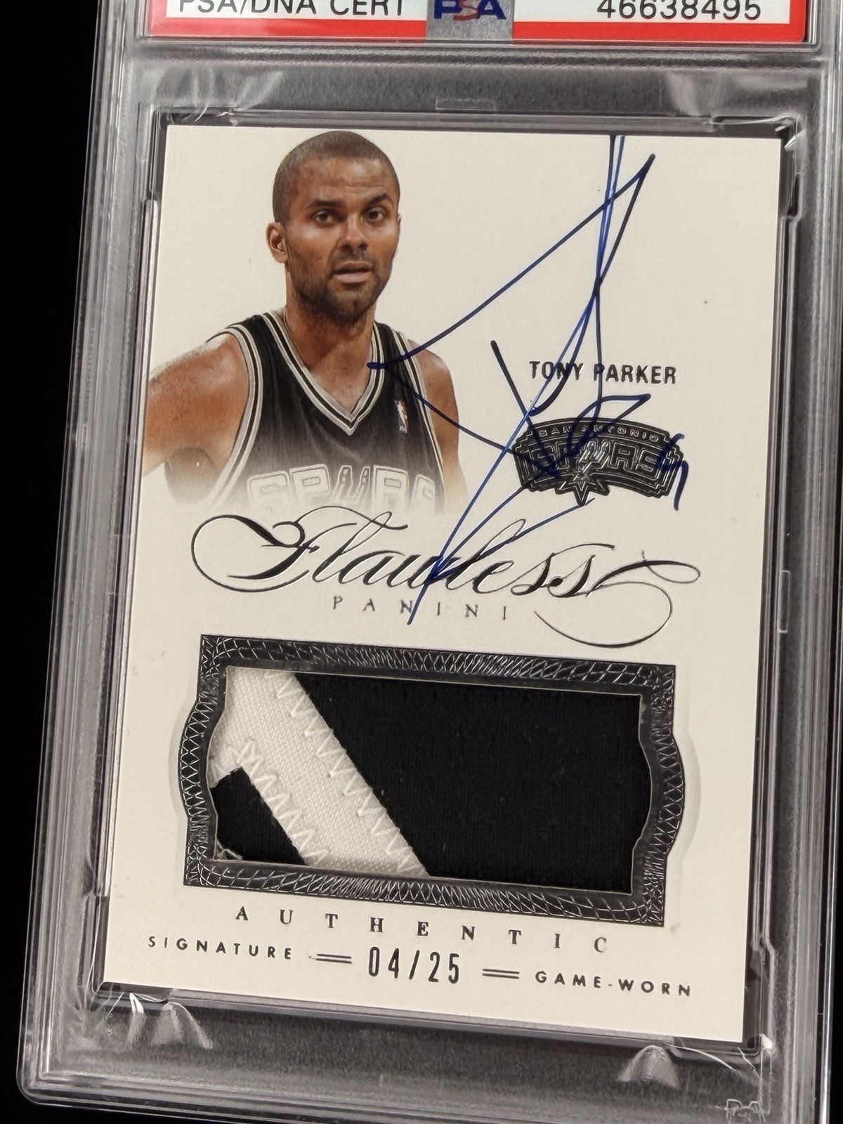 2012 Panini Flawless Tony Parker SPURS Rookie Patch Autograph 04/25 PSA 8 AUTO 9 view 3