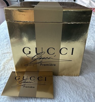 Authentic Gucci Glossy  Gold Gift Box Empty 7.5'' X 8'' X 7.5''  CARDS and Tissue