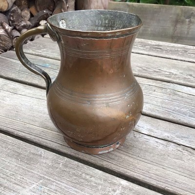 Alte Vintage verkupferte Zinnkanne mit Messinggriff - Middle Eastern Design