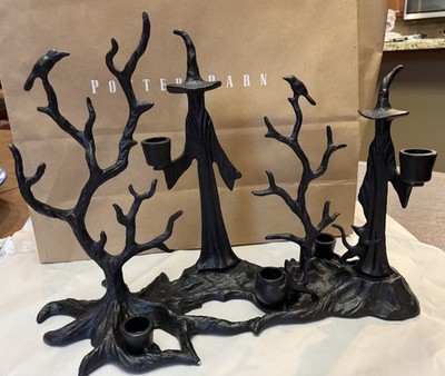 Pottery Barn Witch Halloween Tree Centerpiece Candle Holder Bronze Black NEW
