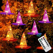 8 Pcs Hanging Witch Hat String Lights, Light Up Waterproof Halloween Decorations