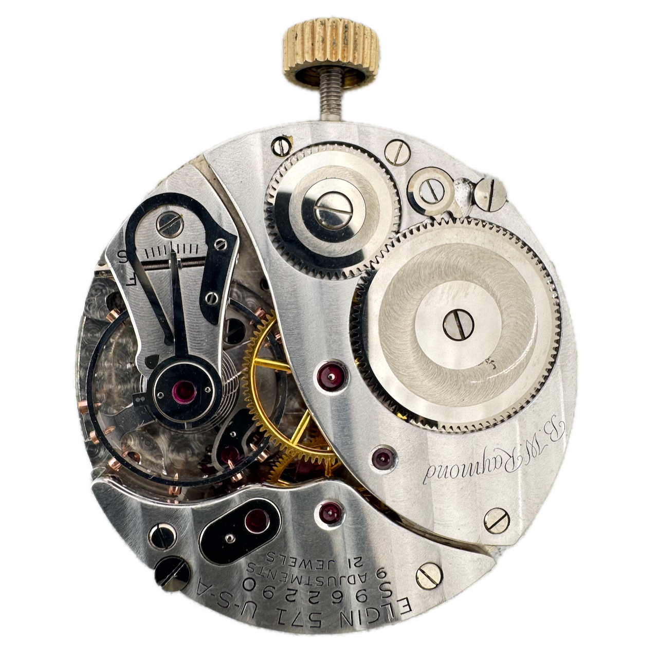 Vintage 16s 1952 Elgin 21j Mechanical Railroad Pocket Watch Movement 571 USA