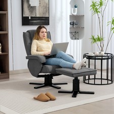 Recliner Armchair with Ottoman, Velvet Fabric Swivel Recliner Chair
