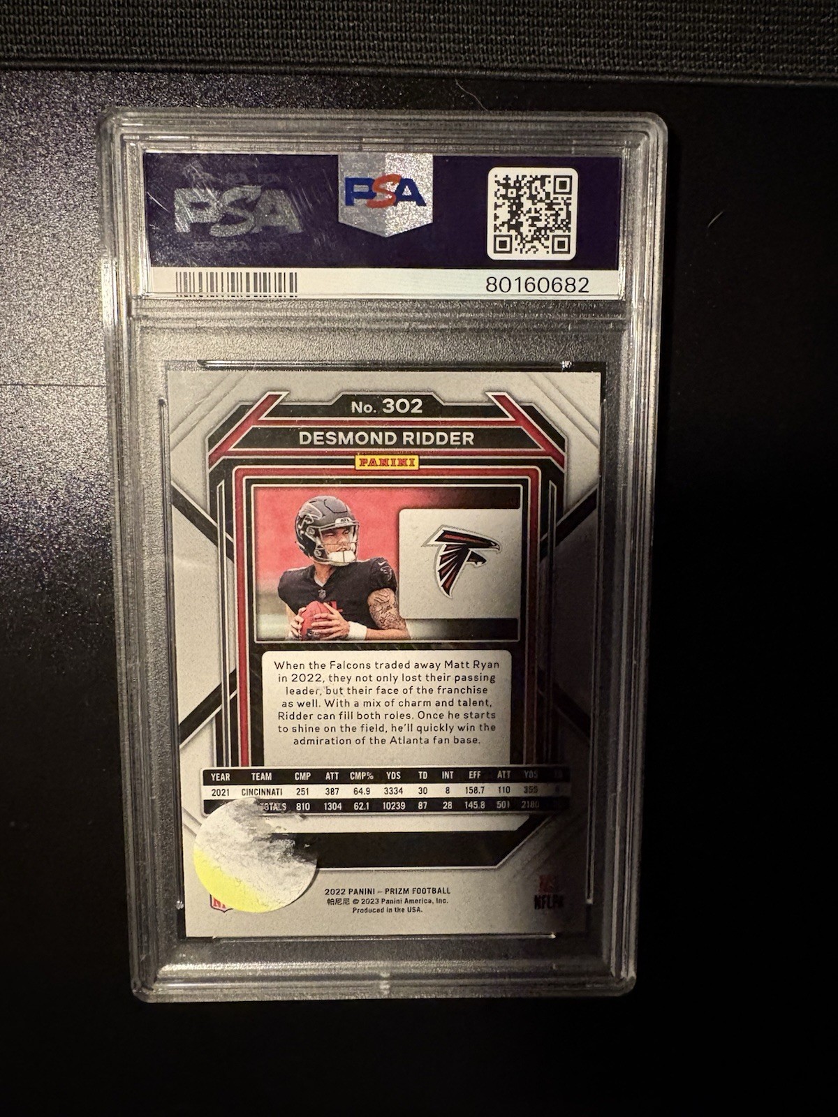 2022 Panini Prizm Desmond Ridder #302 Rookie RC PSA 10 GEM MINT Atlanta Falcons view 2