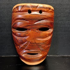 Vintage Hand Carved Polished Wooden Tiki Mask Wall Art 5"