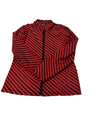 Damee, Inc. Sz L Top Blouse Jacket Zip Up Colorful Red Dots Excellent Condt A