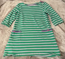 Mini Boden Girls Pink And Green Stripe Dress With Pockets Size 4-5Y 100 Cotton