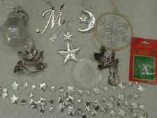 Vintage Modern Style Ornaments Set Music Star Moon Aurora Borealis Drop Silver