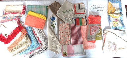 Lot 38 Vtg Hankies Crochet Prints Novelty Handkerchiefs Women