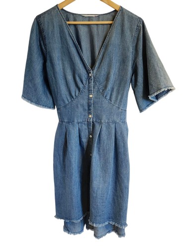 Given Kale Shirt Dress Size XL Short Sleeve Chambray Button Front Prairie Boho