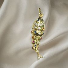 Diamond Multi Sapphire Sterling Silver Fish Pendant, Handmade Jewelry