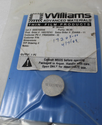 William Advanced Materials Thin Film Products 1'' Diameter 0000700556 Nickel