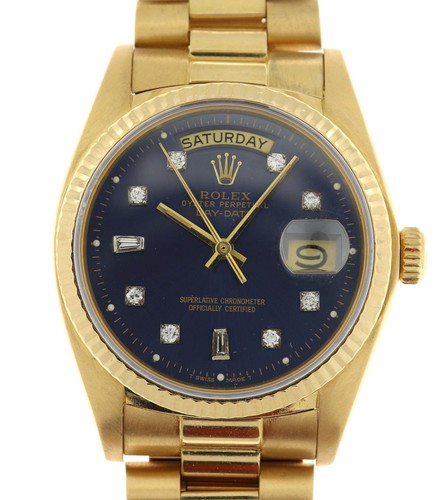 Rolex Day-Date 18038 President 18k Yellow Gold Bracelet  Blue Diamond Dial