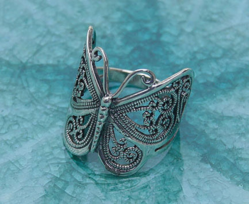 New 925 Sterling Silver Butterfly Ring 6 L Unique Filigree Design ...