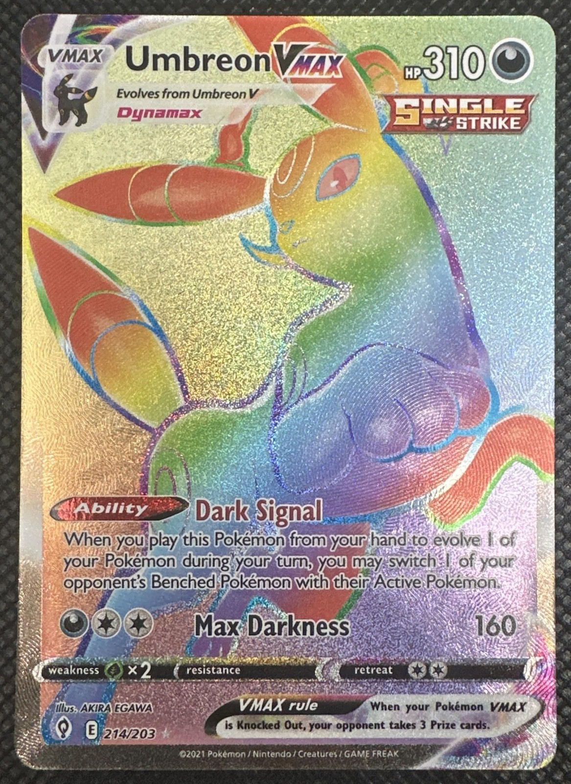 2021 Pokemon Sword & Shield Evolving Skies Umbreon VMAX #214/203