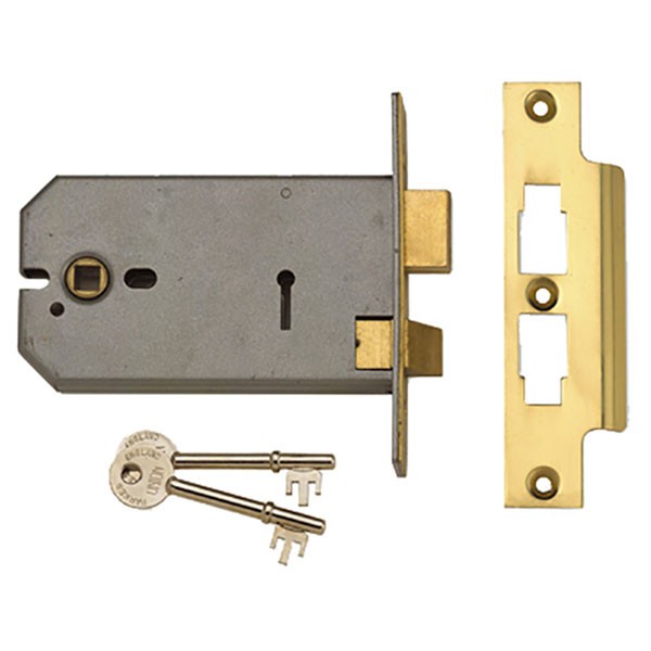 UNION 2077-6 3 Lever Horizontal Mortice Lock Polished Brass 149mm