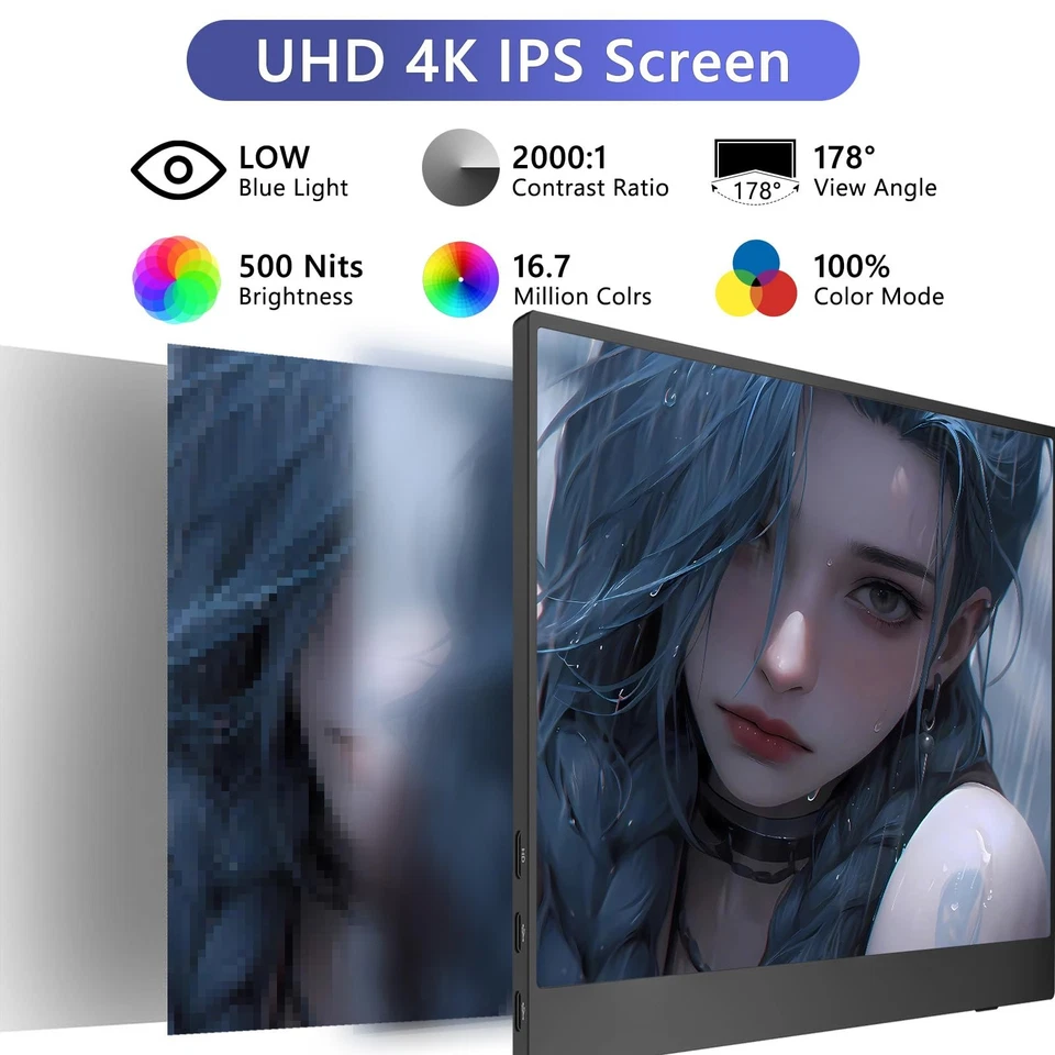 4K Portable Monitor, 15.6 Inch Screen Extender 3240×2160 UHD, 500 Nits 100% s... - Image 2 of 4